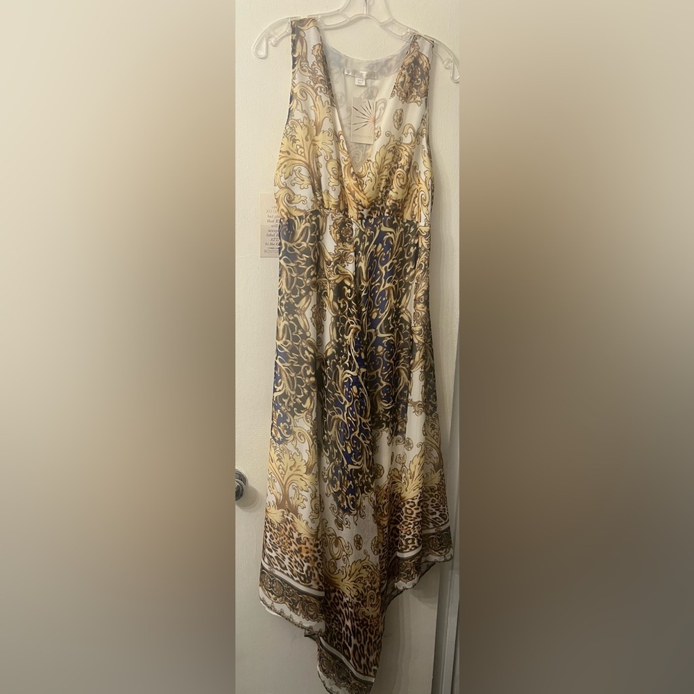 Boston Proper Royal Blue and Gold Baroque Scarf Print Dress